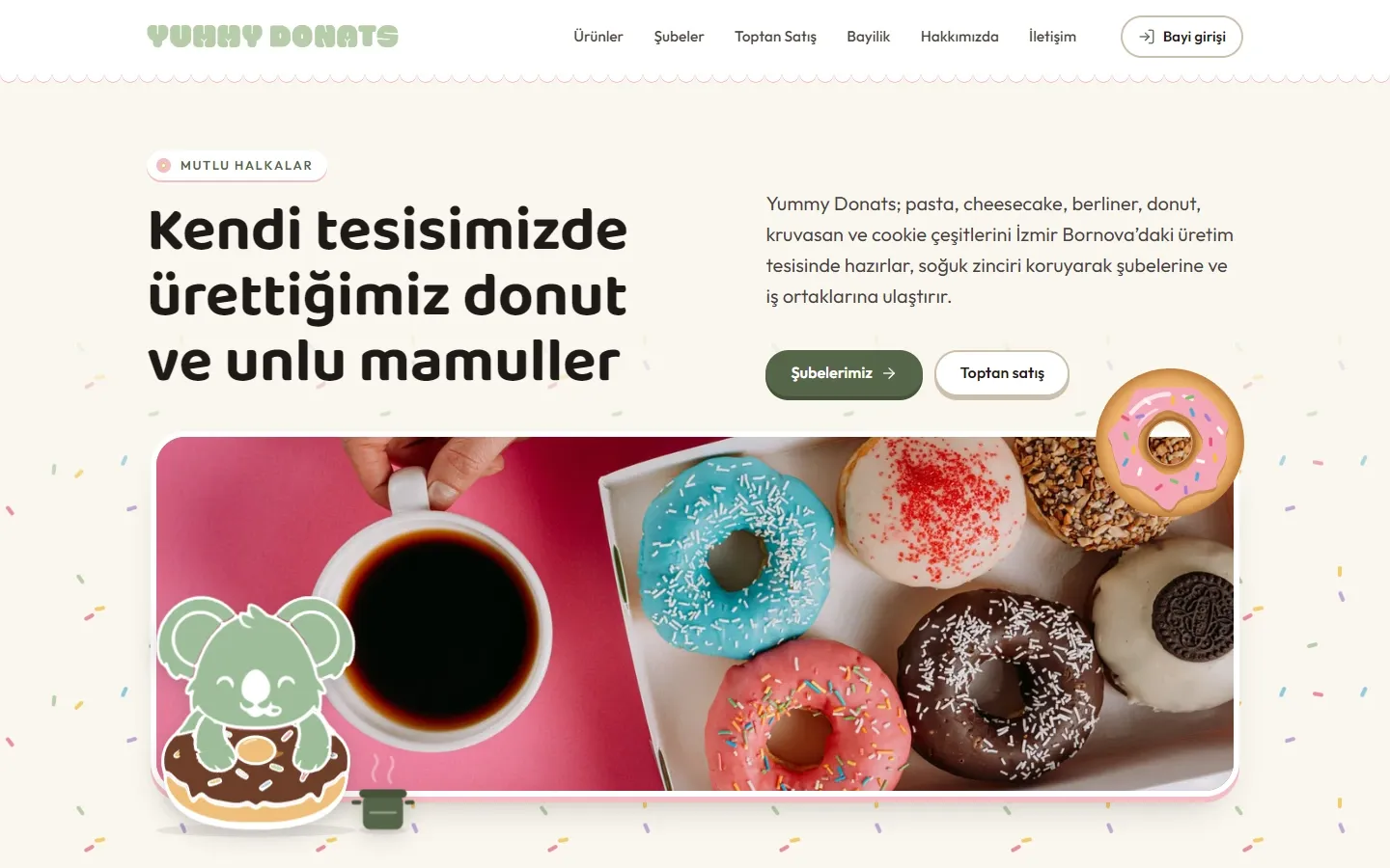 Yummy Donats web sitesinin ana sayfası